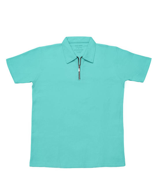 Waffle Knit Zip Polo - Mint Green