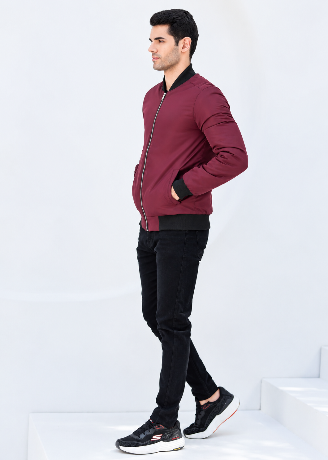 Burgundy Black Trim Jacket - Superior Quality