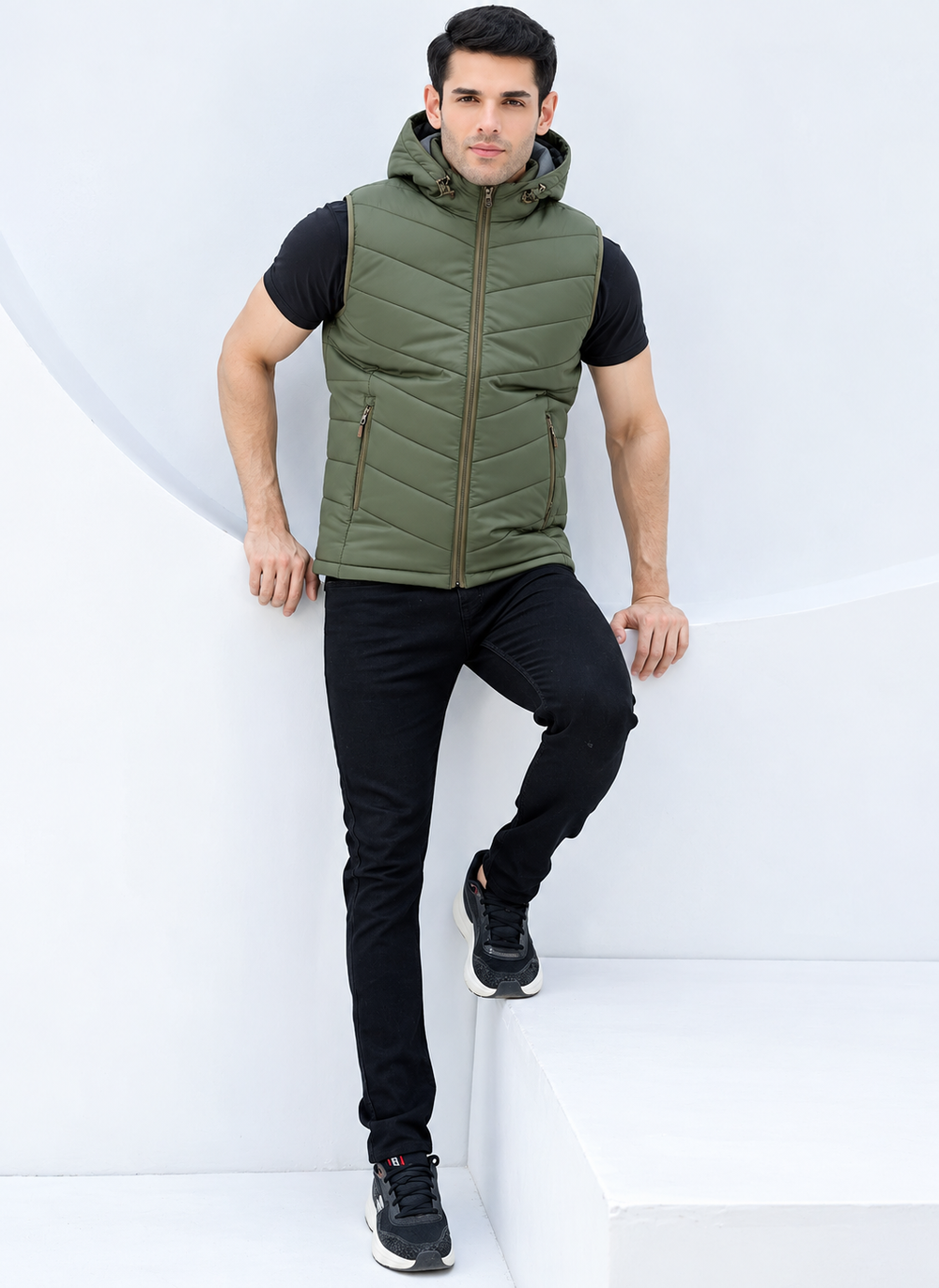 Olive Cloud Vest - Removable Hood