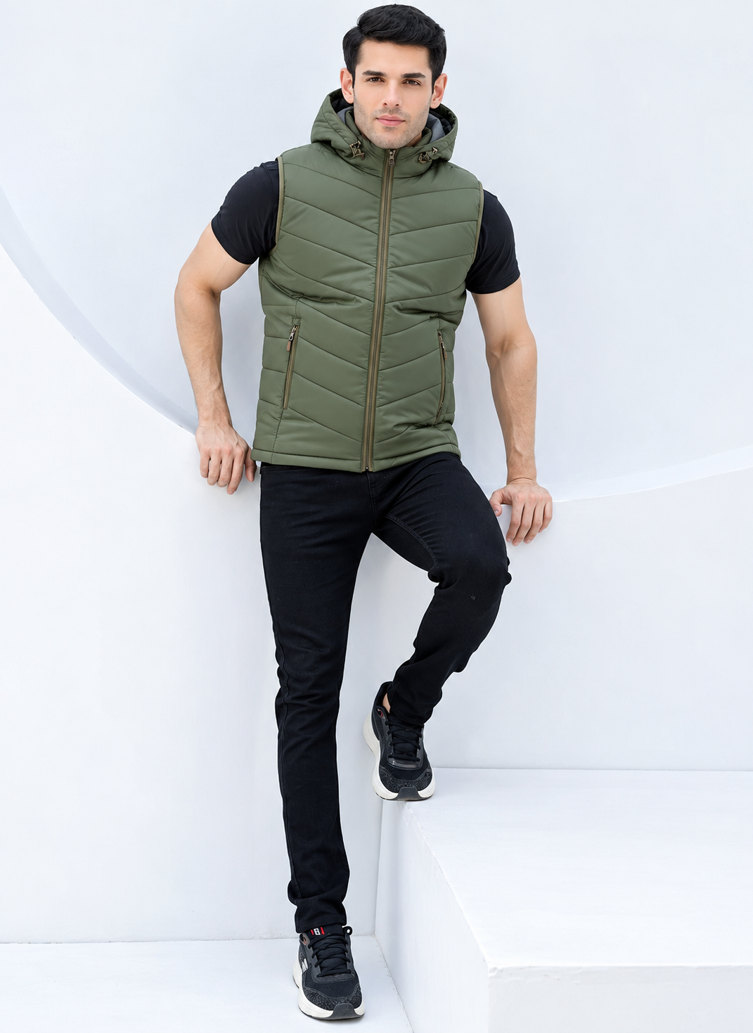 Olive Cloud Vest - Removable Hood