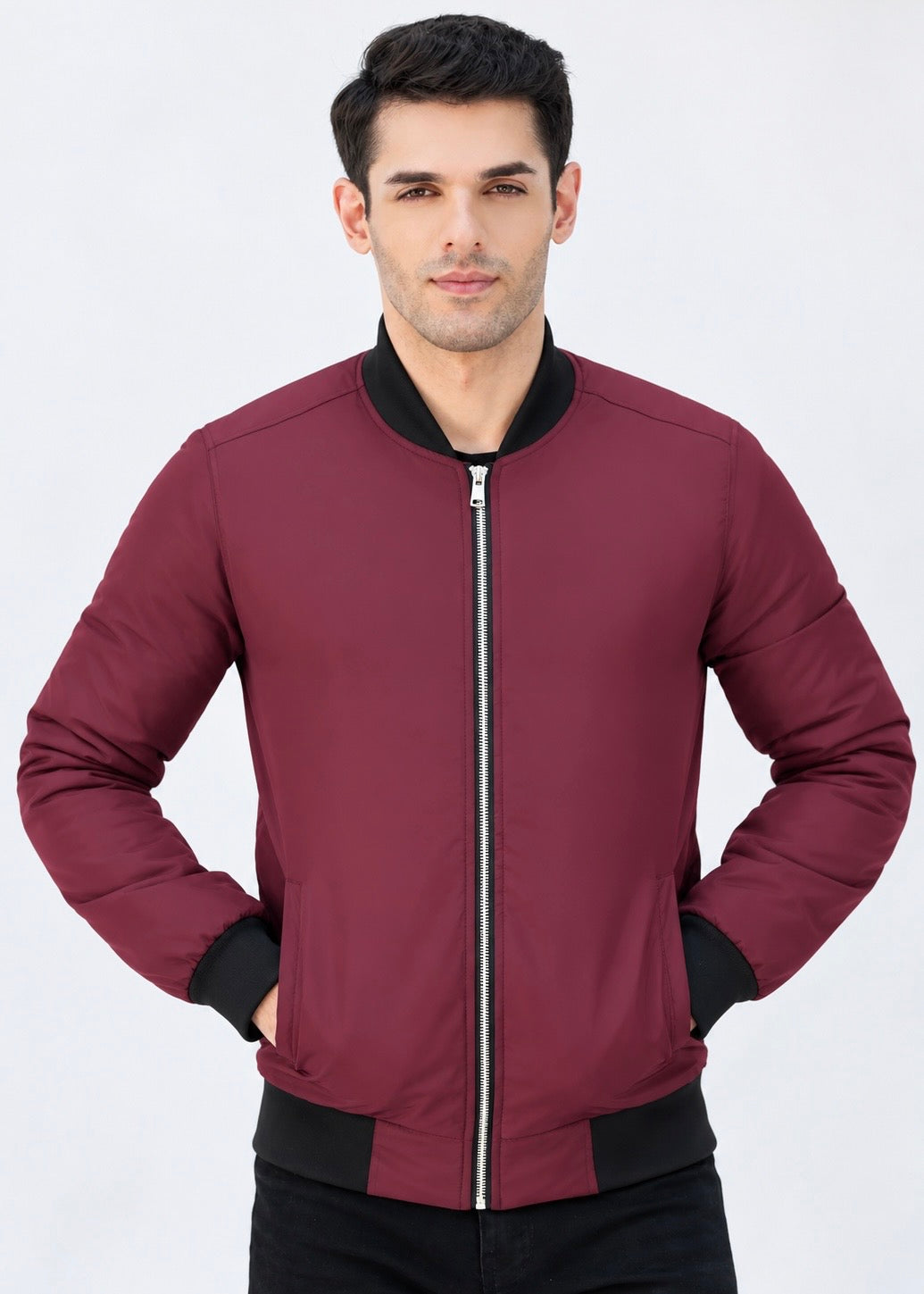 Burgundy Black Trim Jacket - Superior Quality