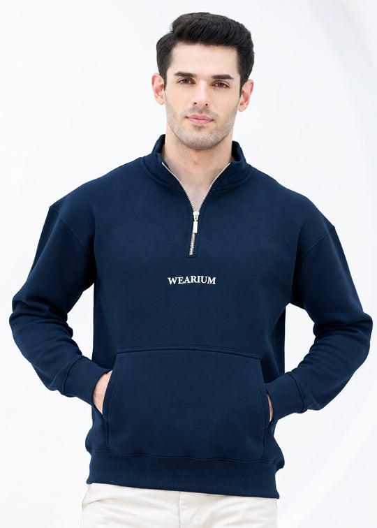 Quarter Zip Sweatshirt Navy - Premium Cotton Fleece