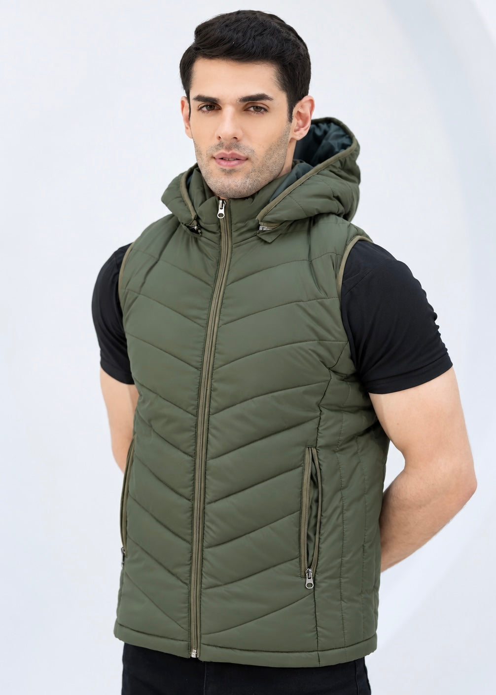 Olive Cloud Vest - Removable Hood