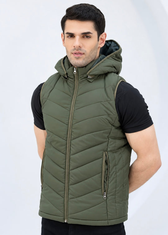 Olive Cloud Vest - Removable Hood