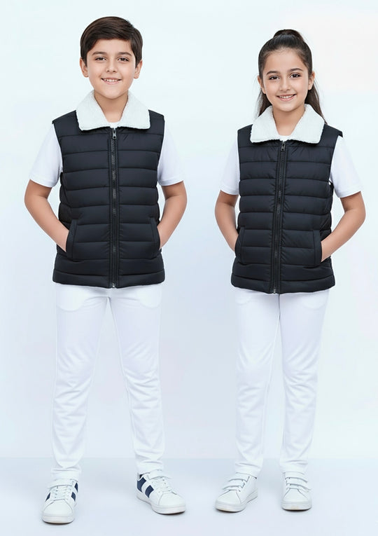 Elegant Sherpa Puffer - Black Kids