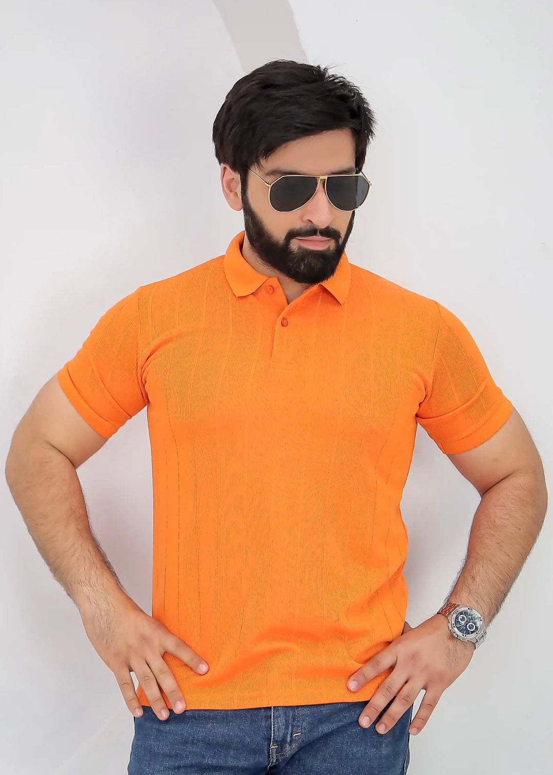 orange polo shirt