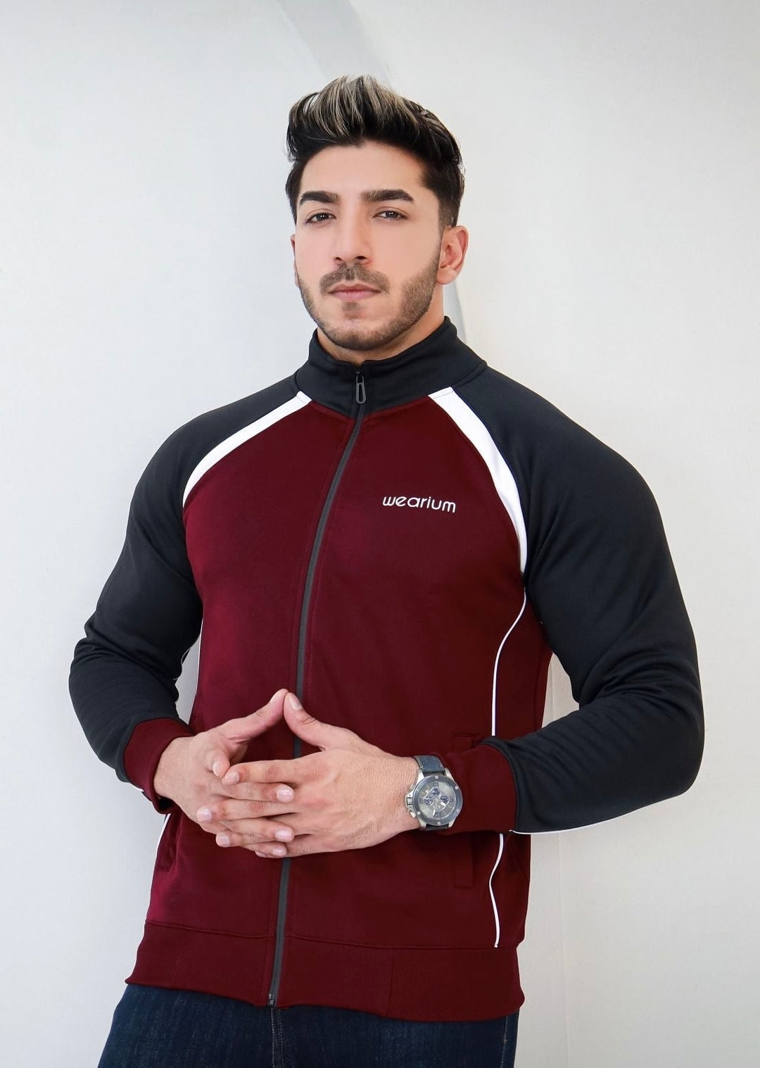 Maroon mockneck jacket