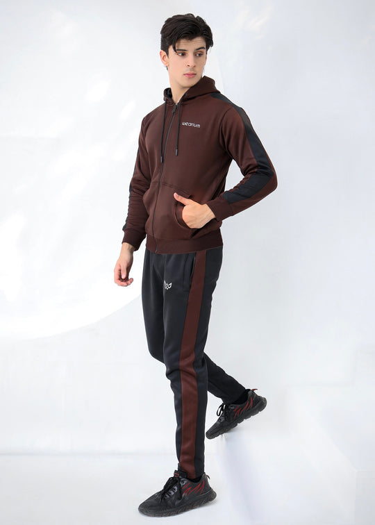 Brown zip-up hoodie tracksuit
