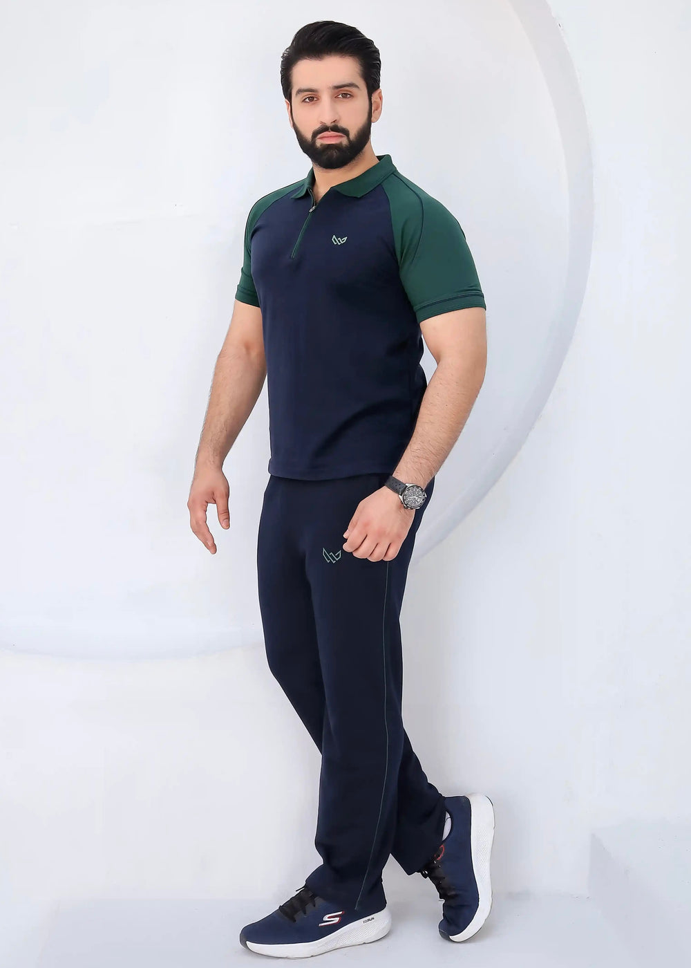 Green and navy polo twinset
