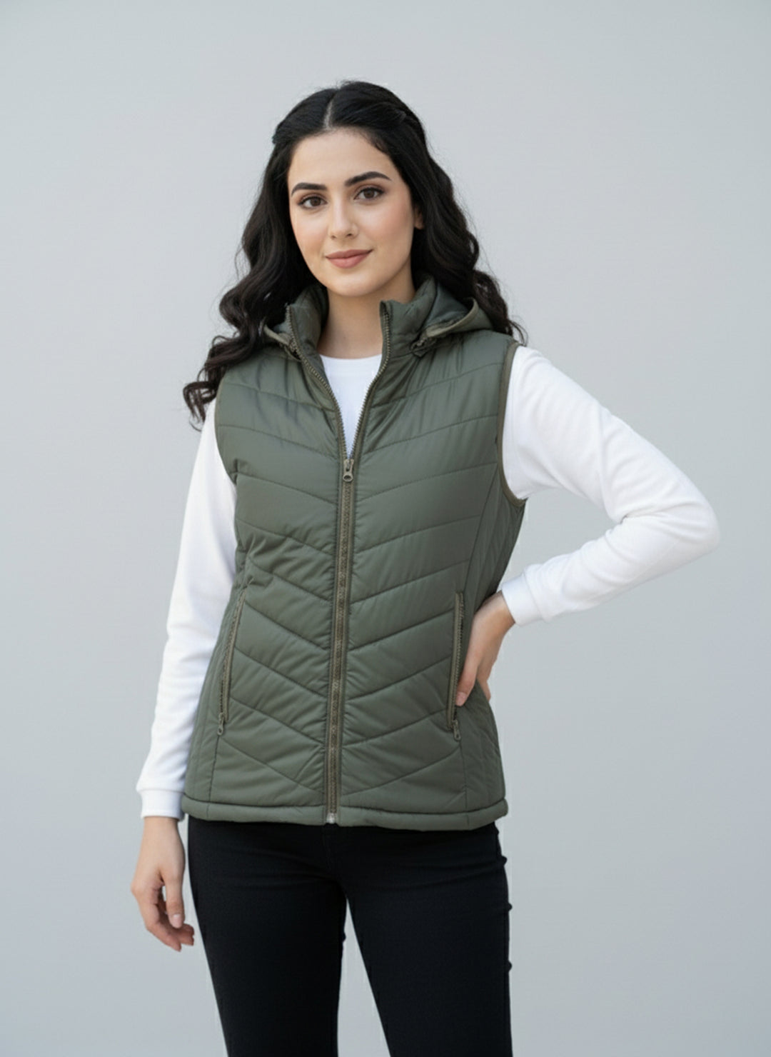 Olive Cloud Vest - Removable Hood