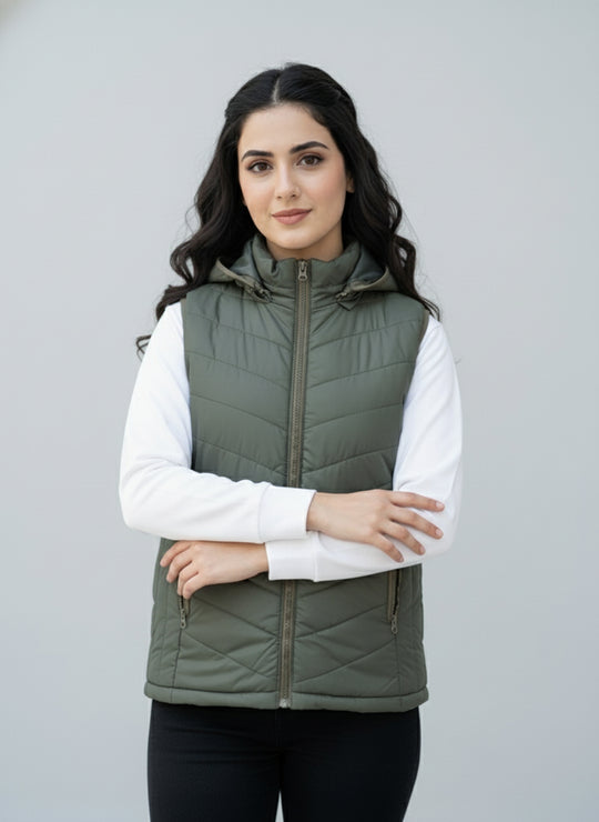 Olive Cloud Vest - Removable Hood