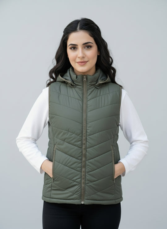 Olive Cloud Vest - Removable Hood