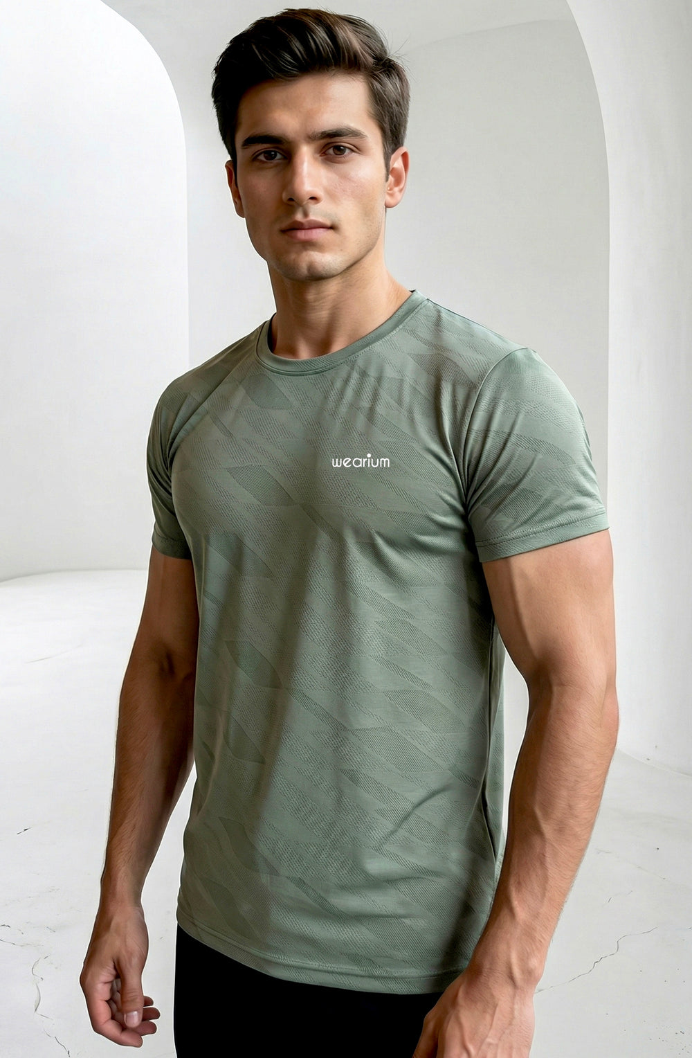 Geometric Jacquard Sage Green - Spendex Tee Tracksuit