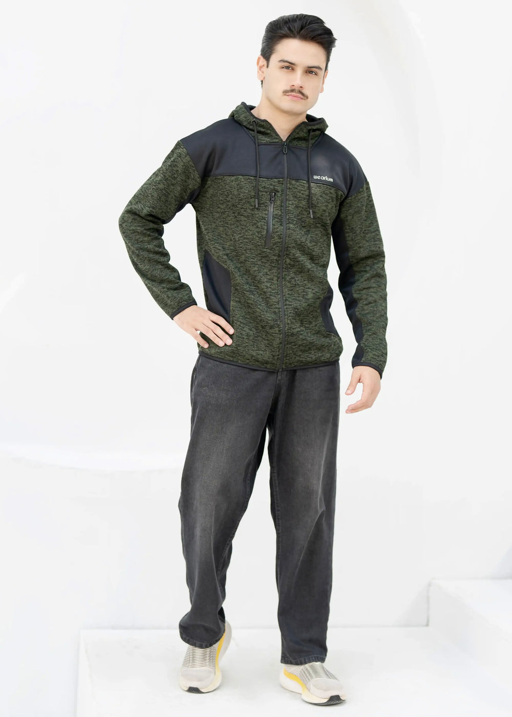 Rome Textured Hoodie - Olive/Black