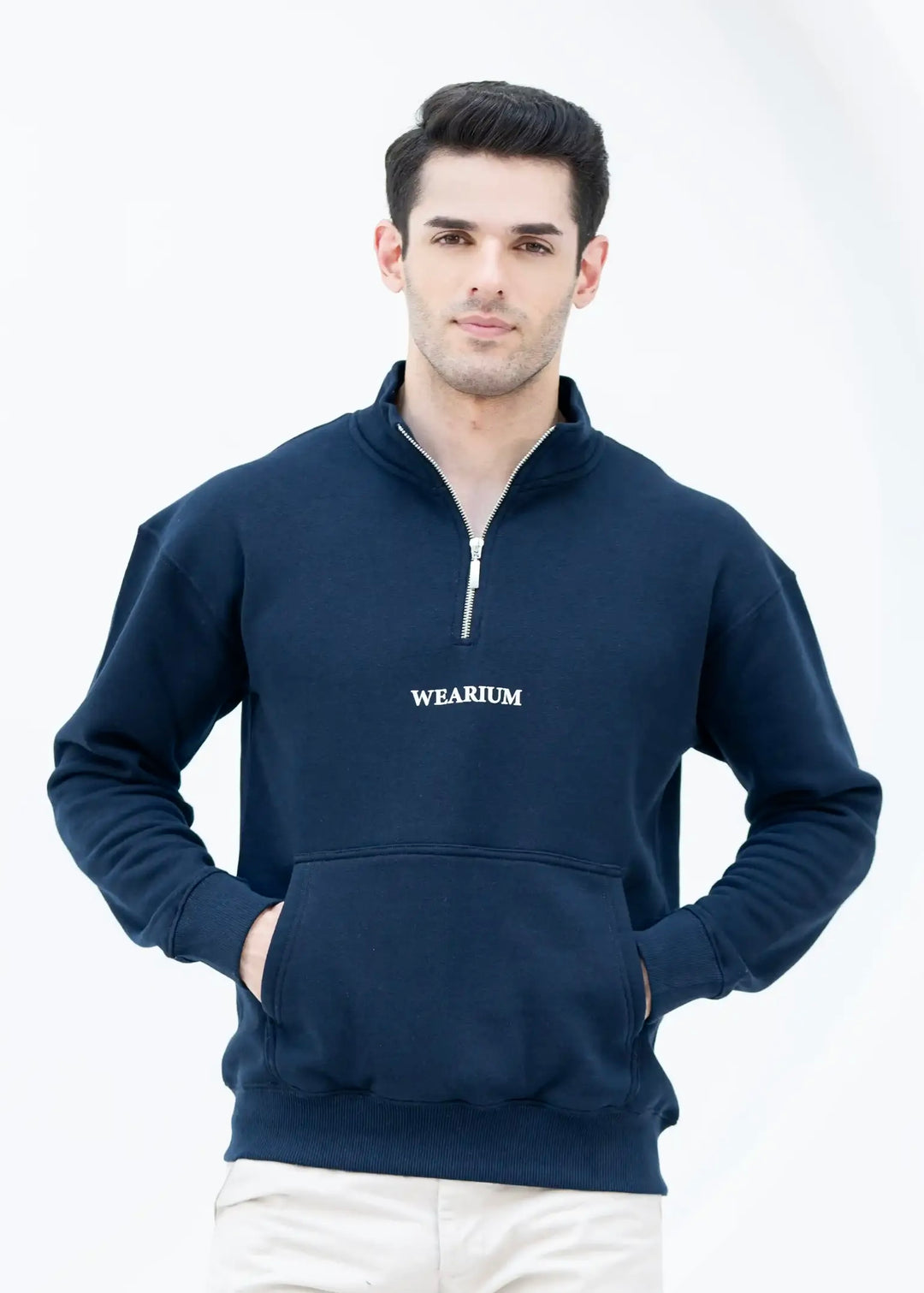 Quarter Zip Sweatshirt Navy - Premium Cotton Fleece