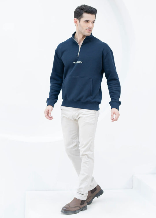 Quarter Zip Sweatshirt Navy - Premium Cotton Fleece