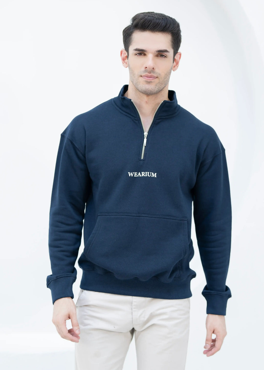 Quarter Zip Sweatshirt Navy - Premium Cotton Fleece