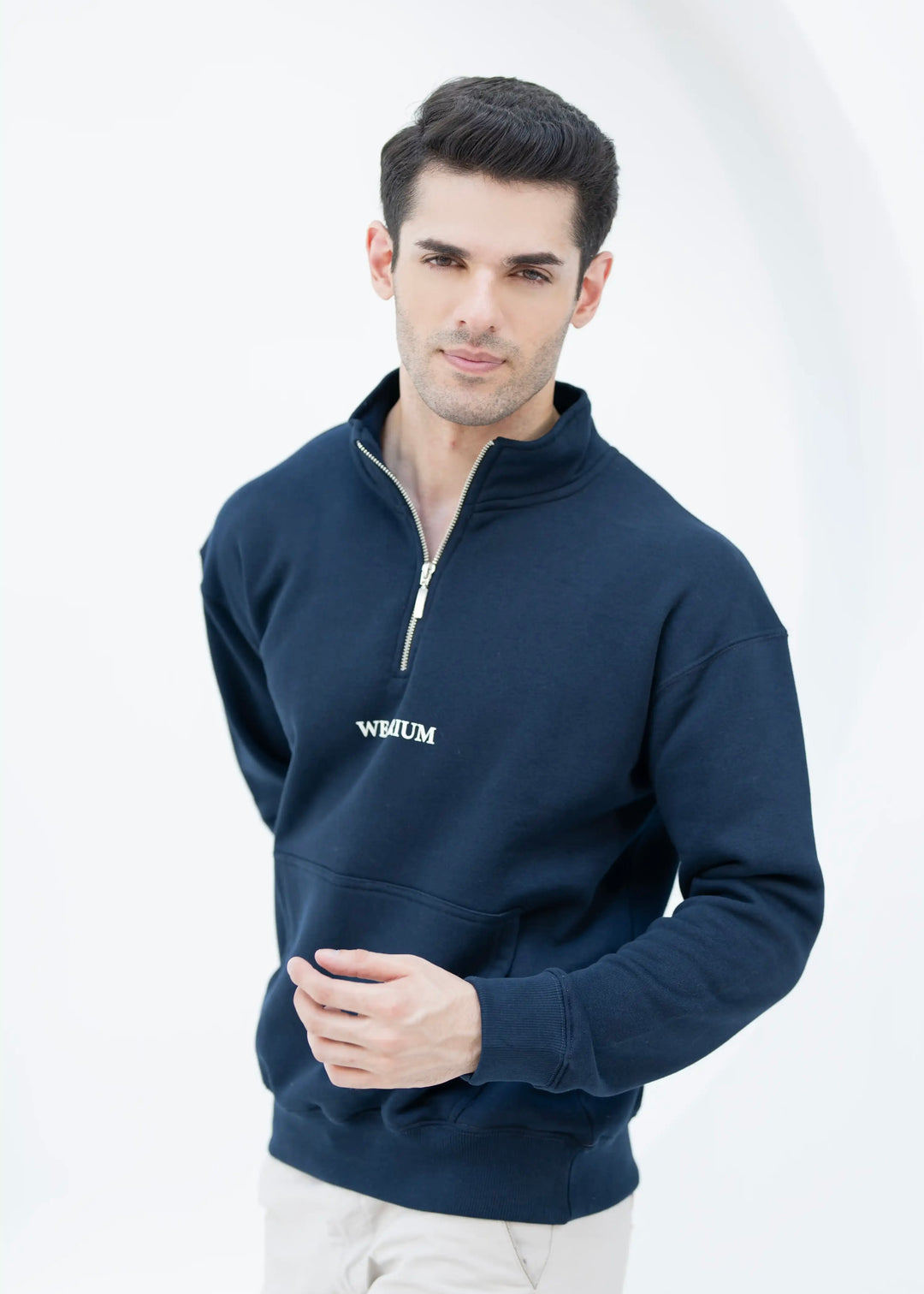 Quarter Zip Sweatshirt Navy - Premium Cotton Fleece