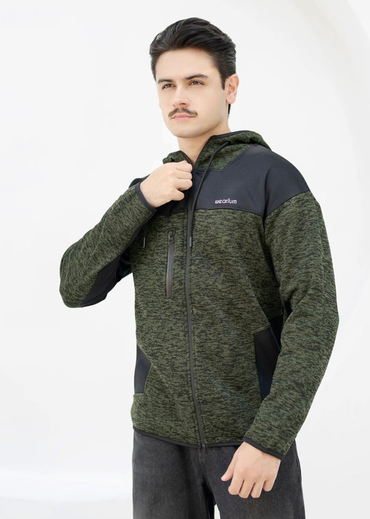 Rome Textured Hoodie - Olive/Black
