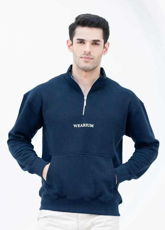 Quarter Zip Sweatshirt Navy - Premium Cotton Fleece