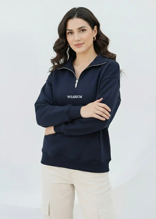 Quarter Zip Sweatshirt Women - Premium Cotton Fleece