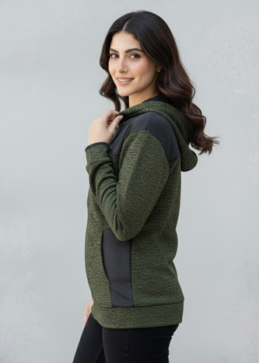 Rome Textured Hoodie Women - Olive/Black