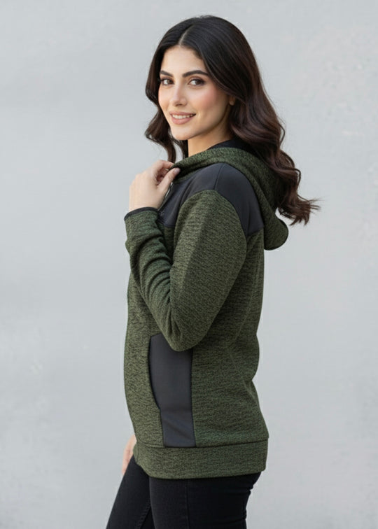 Rome Textured Hoodie Women - Olive/Black