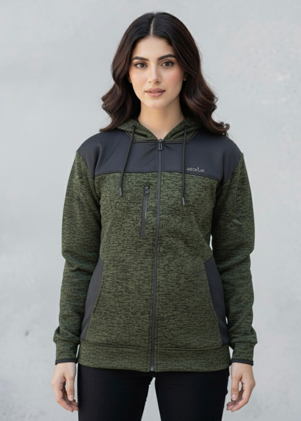Rome Textured Hoodie Women - Olive/Black