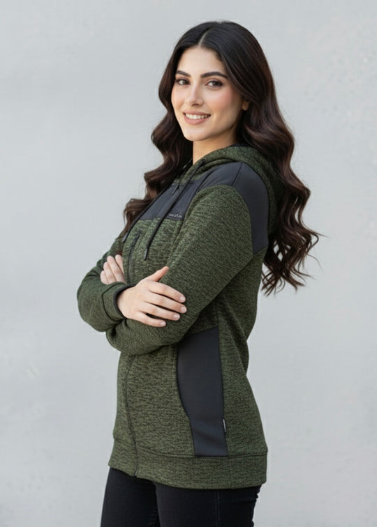 Rome Textured Hoodie Women - Olive/Black