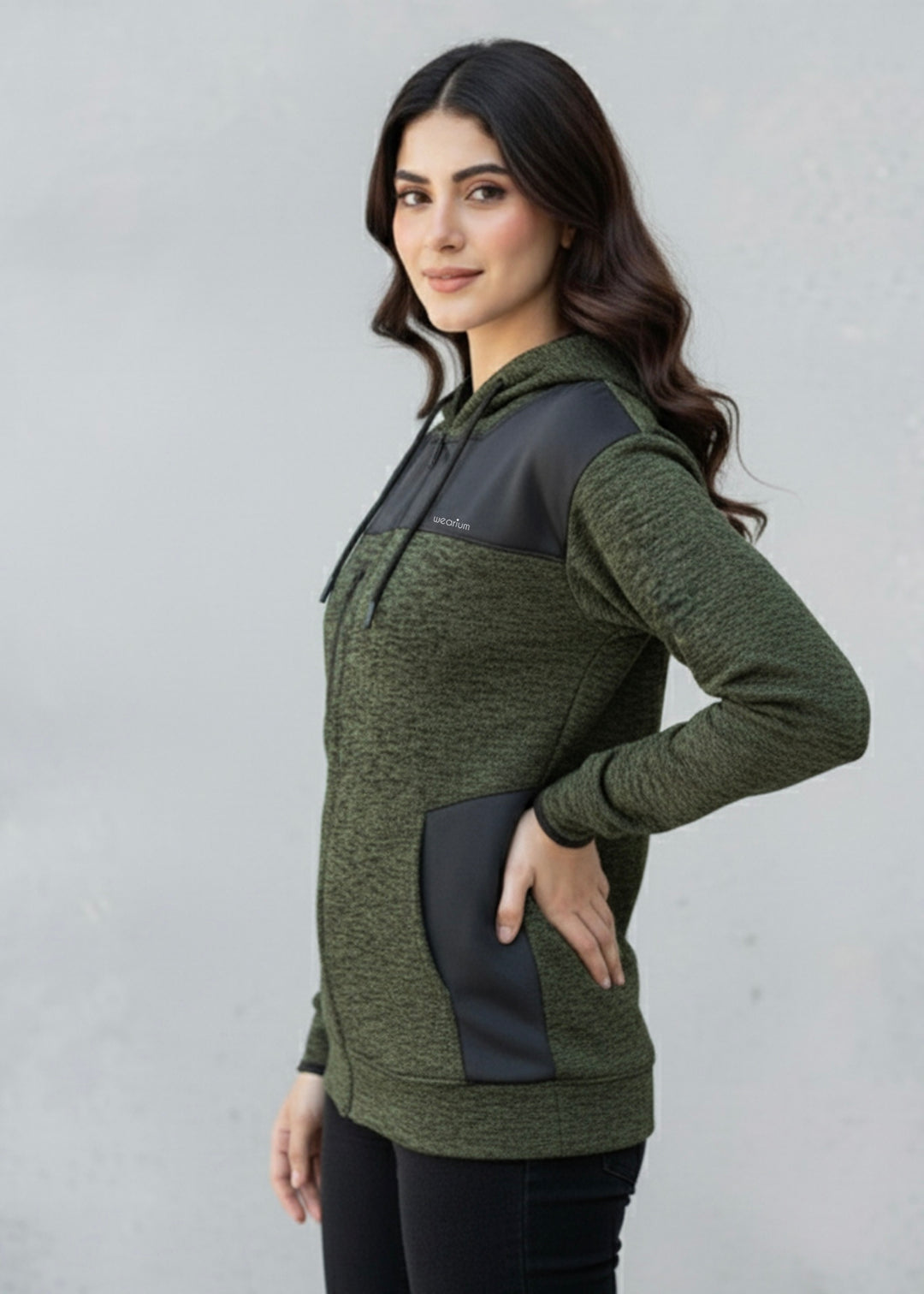 Rome Textured Hoodie Women - Olive/Black