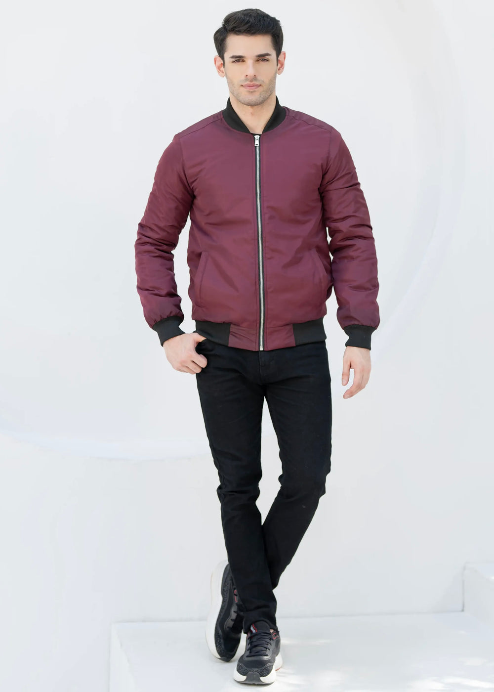 Burgundy Black Trim Jacket - Superior Quality