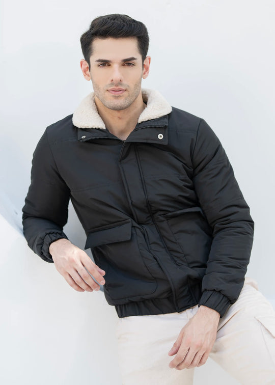 Solid Sherpa Sheild Jacket - Black