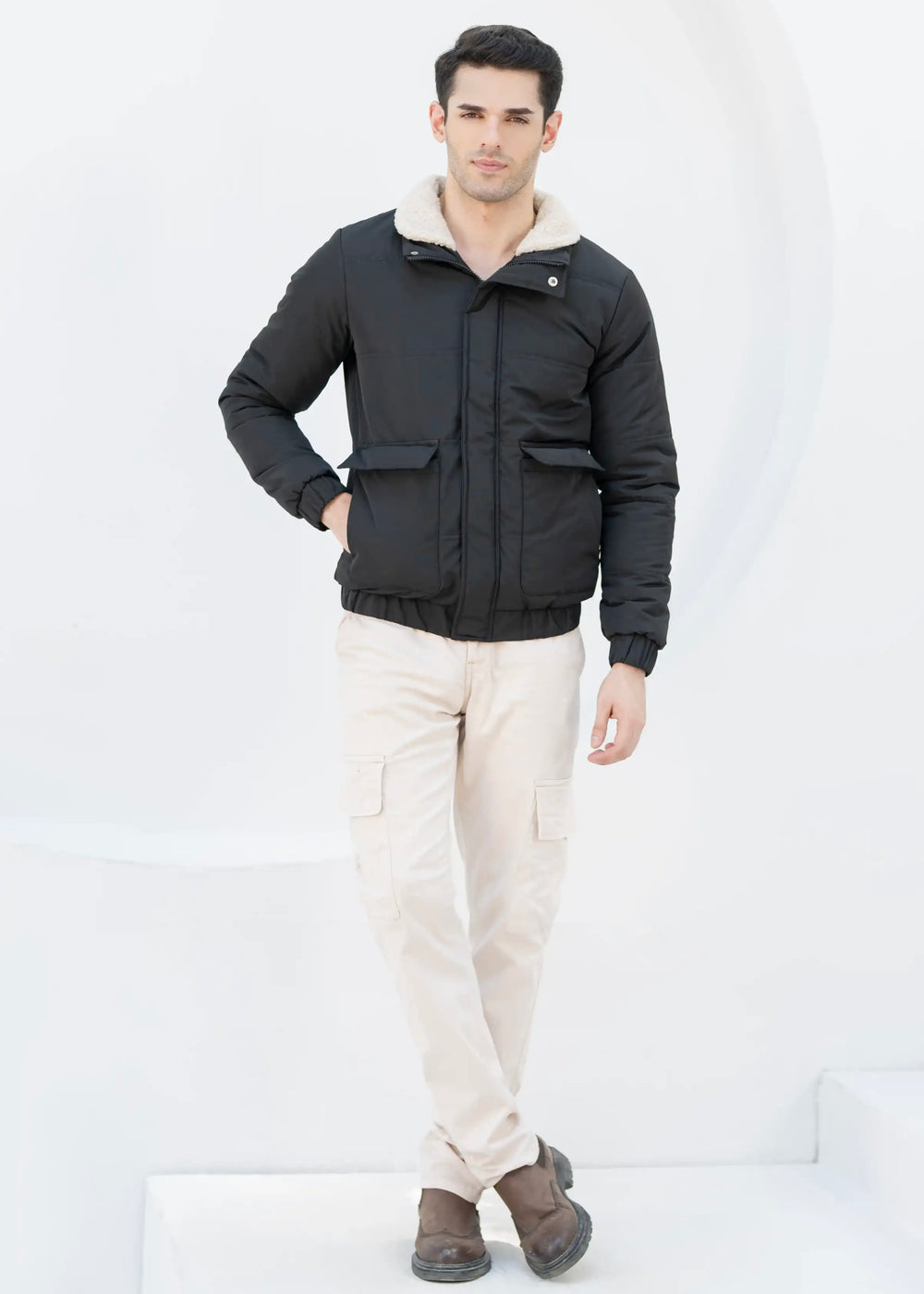 Solid Sherpa Sheild Jacket - Black