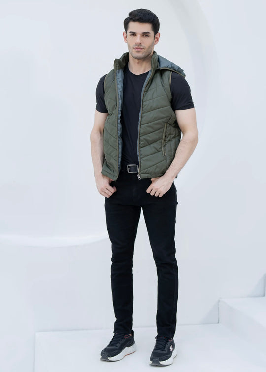 Olive Cloud Vest - Removable Hood