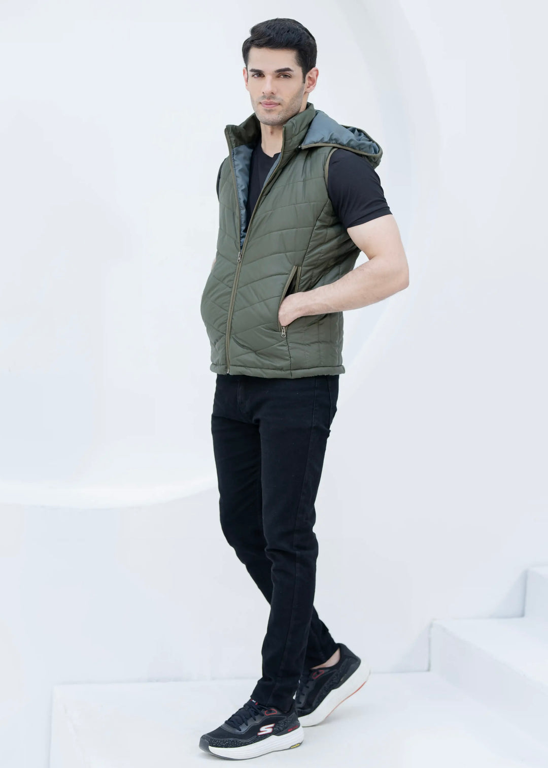 Olive Cloud Vest - Removable Hood