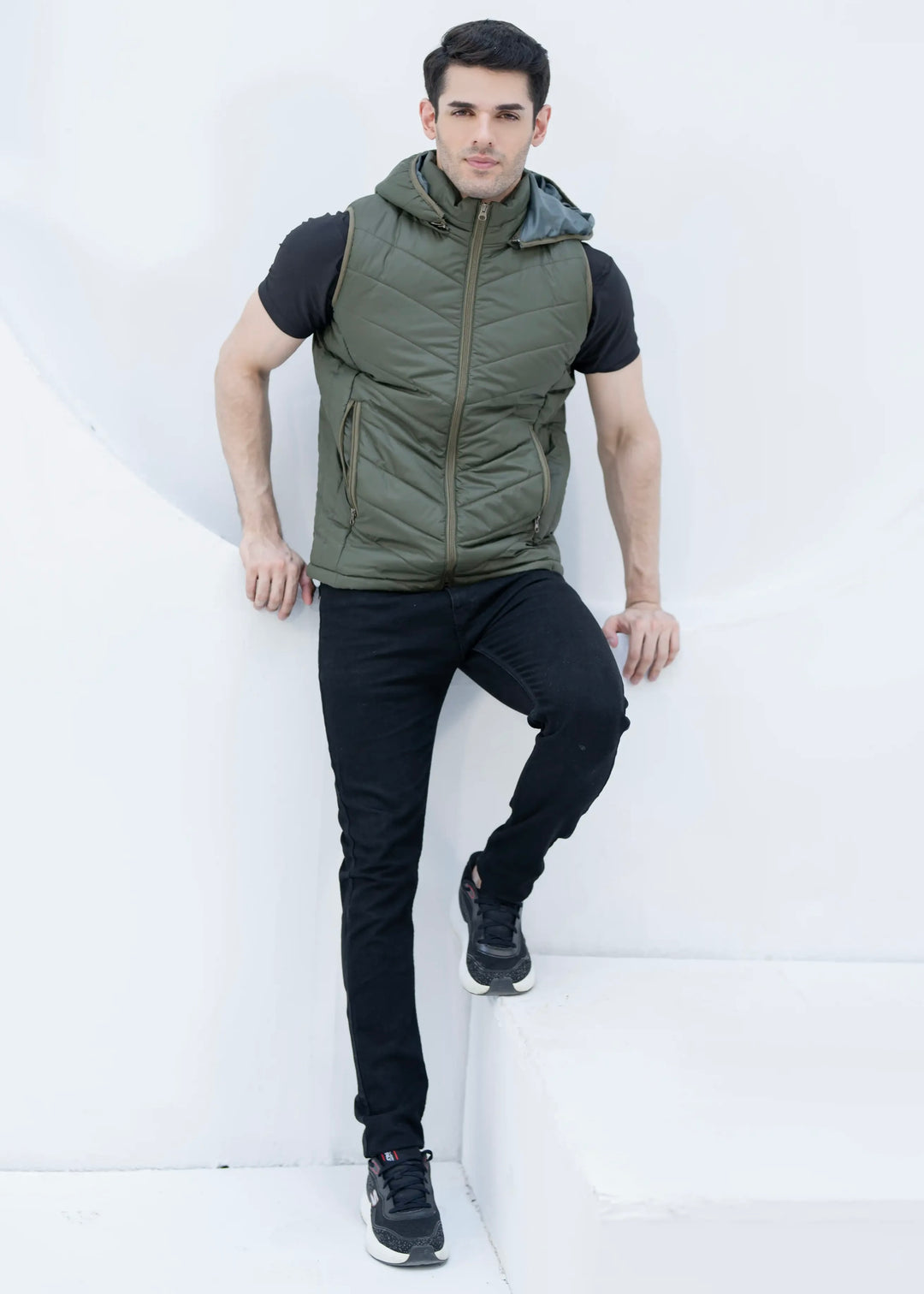 Olive Cloud Vest - Removable Hood