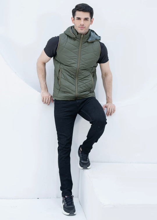 Olive Cloud Vest - Removable Hood