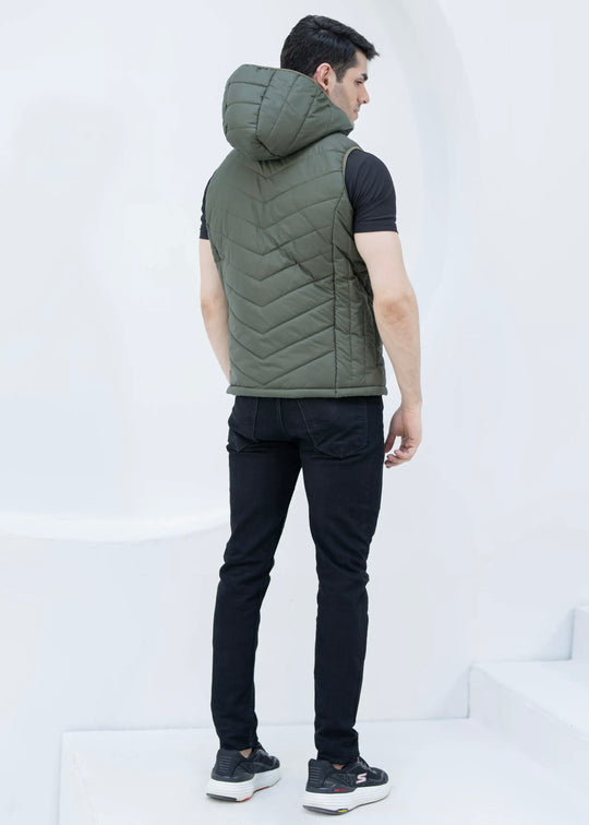 Olive Cloud Vest - Removable Hood