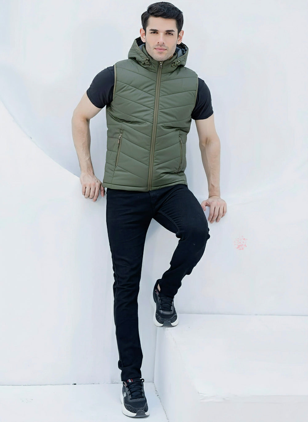 Olive Cloud Vest - Removable Hood