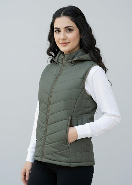 Olive Cloud Vest - Removable Hood