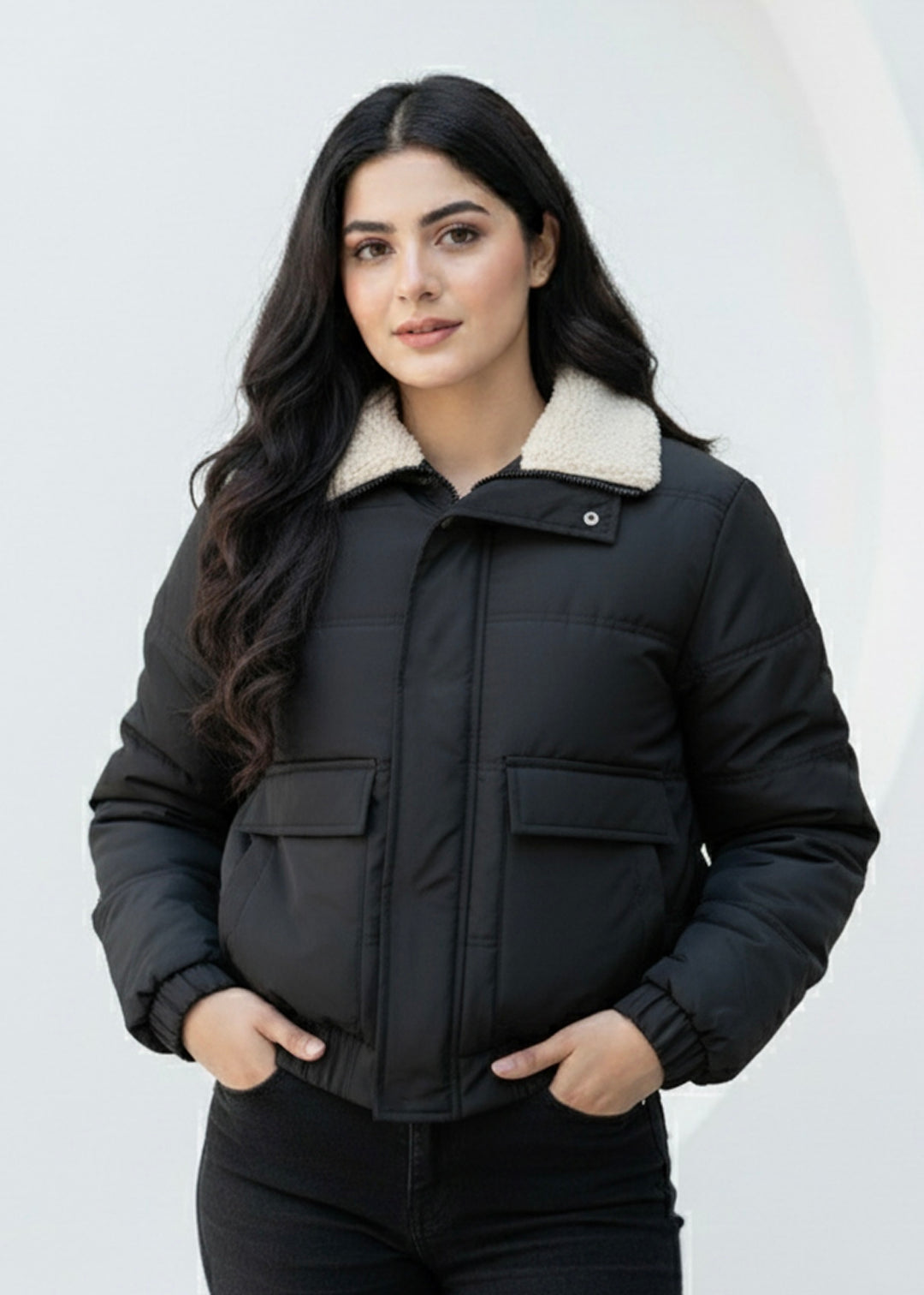Solid Sherpa Sheild Jacket - Black