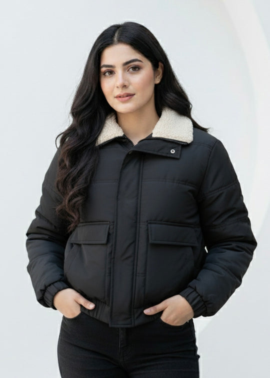 Solid Sherpa Sheild Jacket - Black
