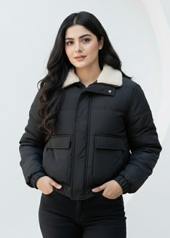 Solid Sherpa Sheild Jacket - Black