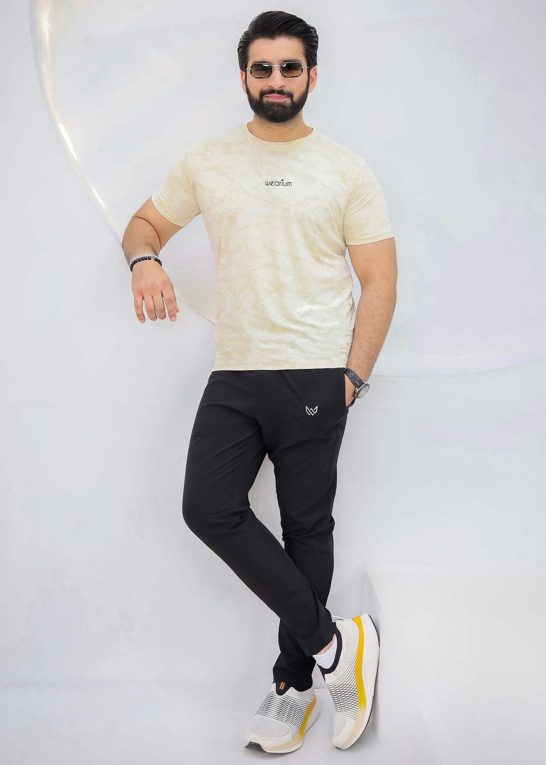 Textured Mesh Beige - Imported Lycra Tracksuit