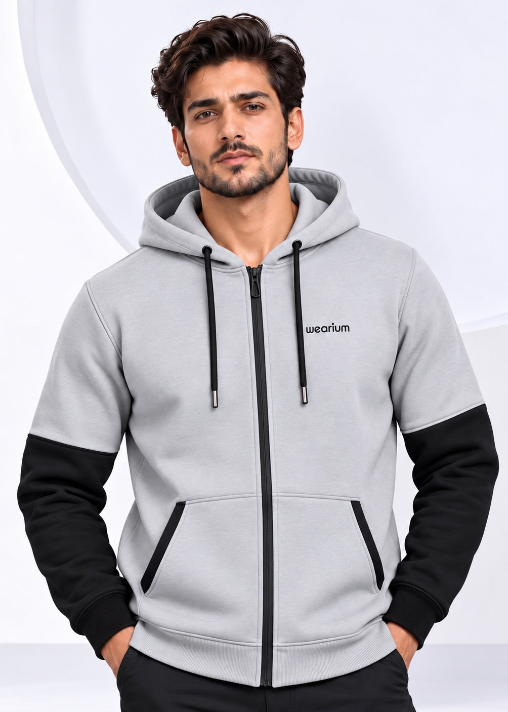 Silverstone Zipper Hoodie – Silver/Black Premium Cotton