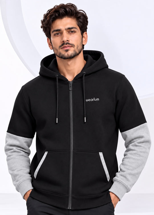 Matrix Zipper Hoodie – Black/Silver Premium Cotton