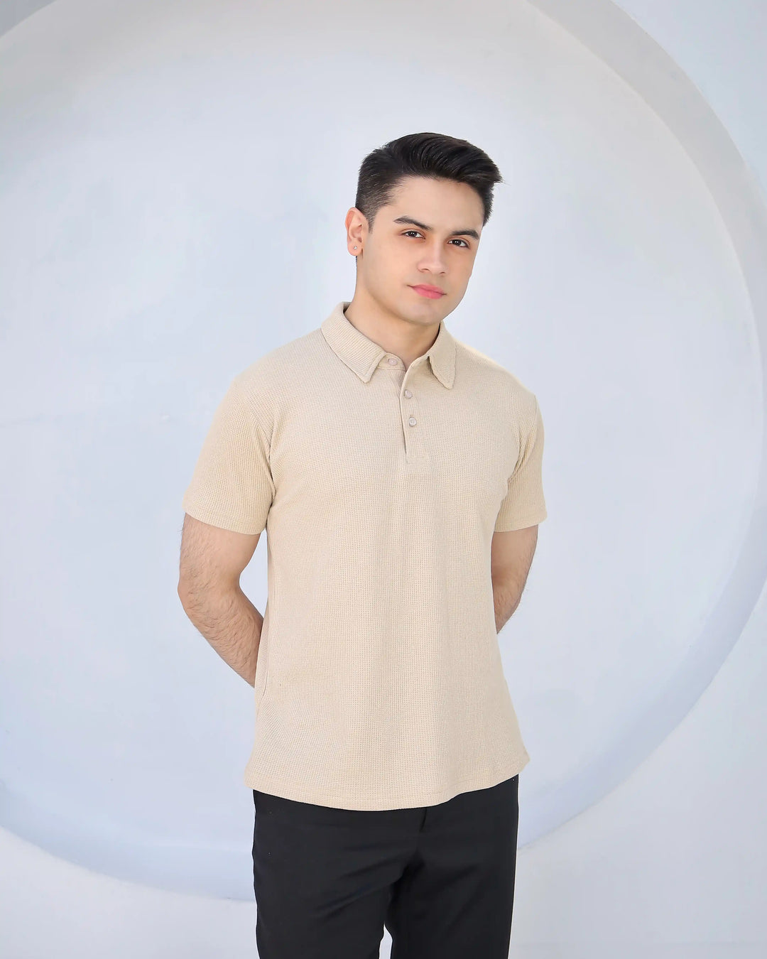 Waffle knit polo shirt for men 