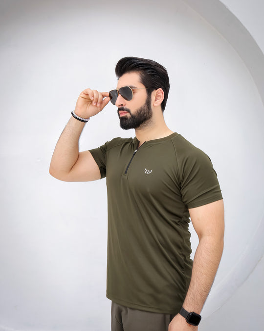 Tactical Olive Zip Tee - Olive