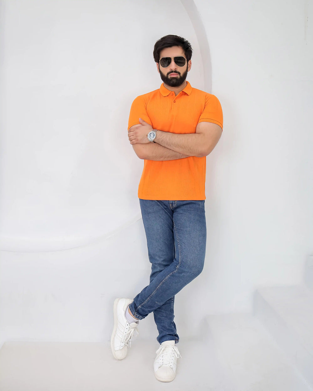 knitted orange polo shirt