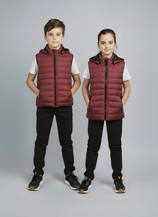 Removable Hood Puffer - Maroon Kids